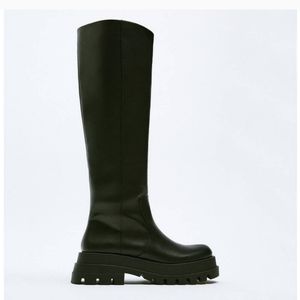 Zara flat knee high lug sole chunky boots